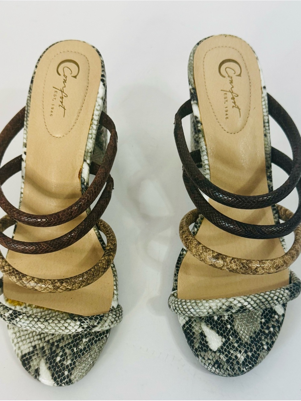 C Comfort Women’s Snake-Print Slide Sandals in Brown and Tan
